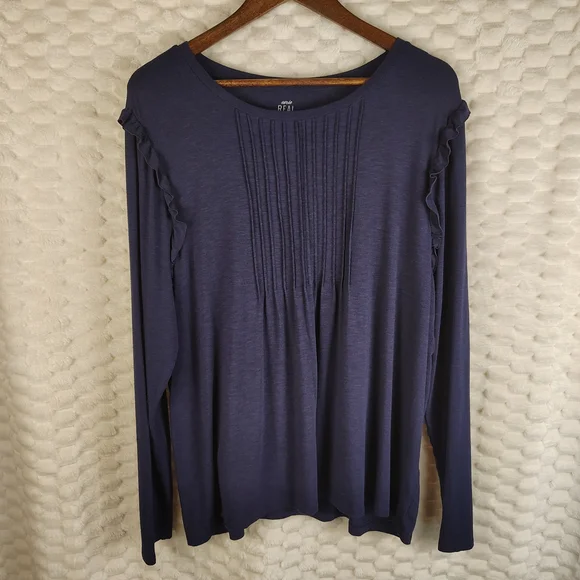 Aerie Navy Real Soft Pleated Shirt with Ruffle Accents Women's Size XXL - Picture 2 of 11